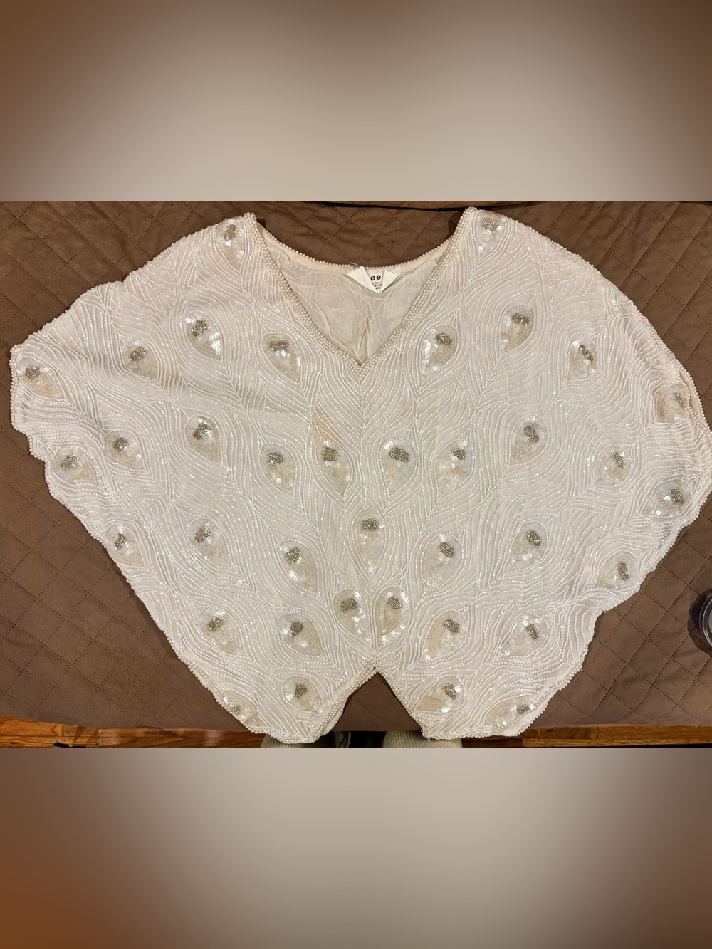 Ivory 100% Silk Beaded V-Neck Women's Tunic Top